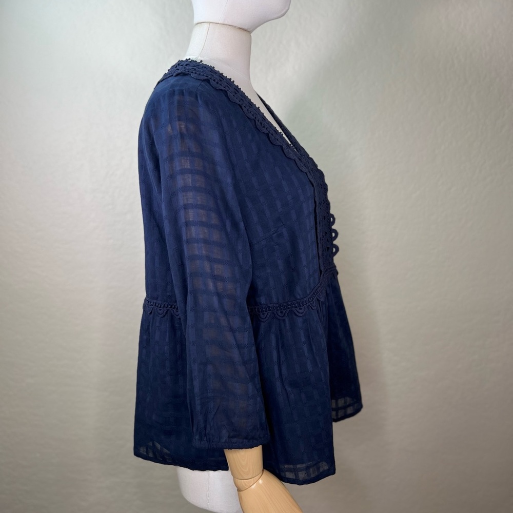 NEW NWT Soft Surroundings Elodie Lace Windowpane Gauze Top Medium Petite - Picture 9 of 16